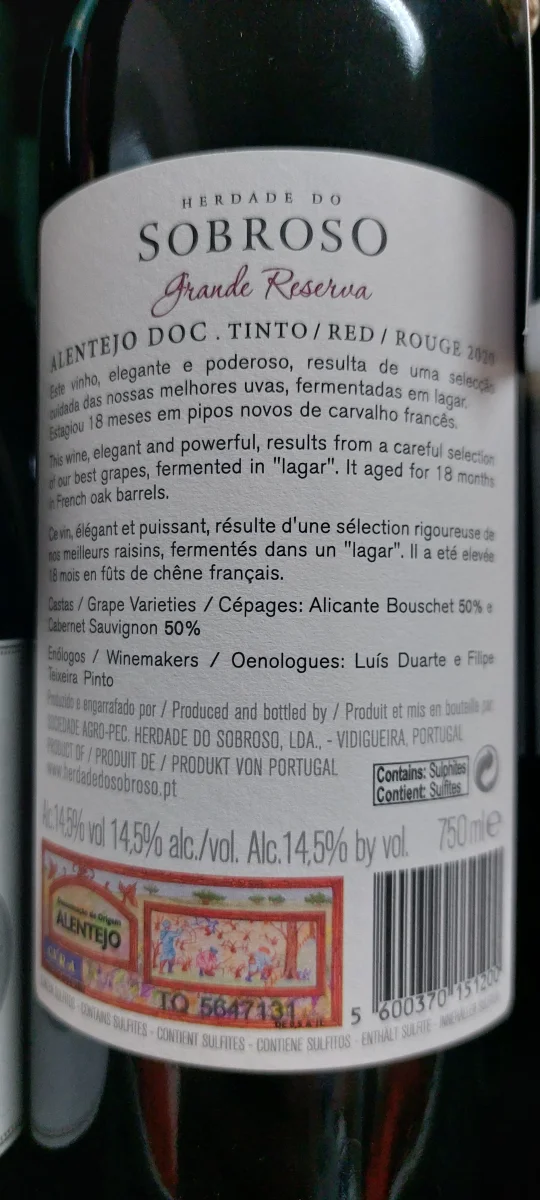 Herdade do Sobroso Grande Reserva Tinto 2020 - Image 3